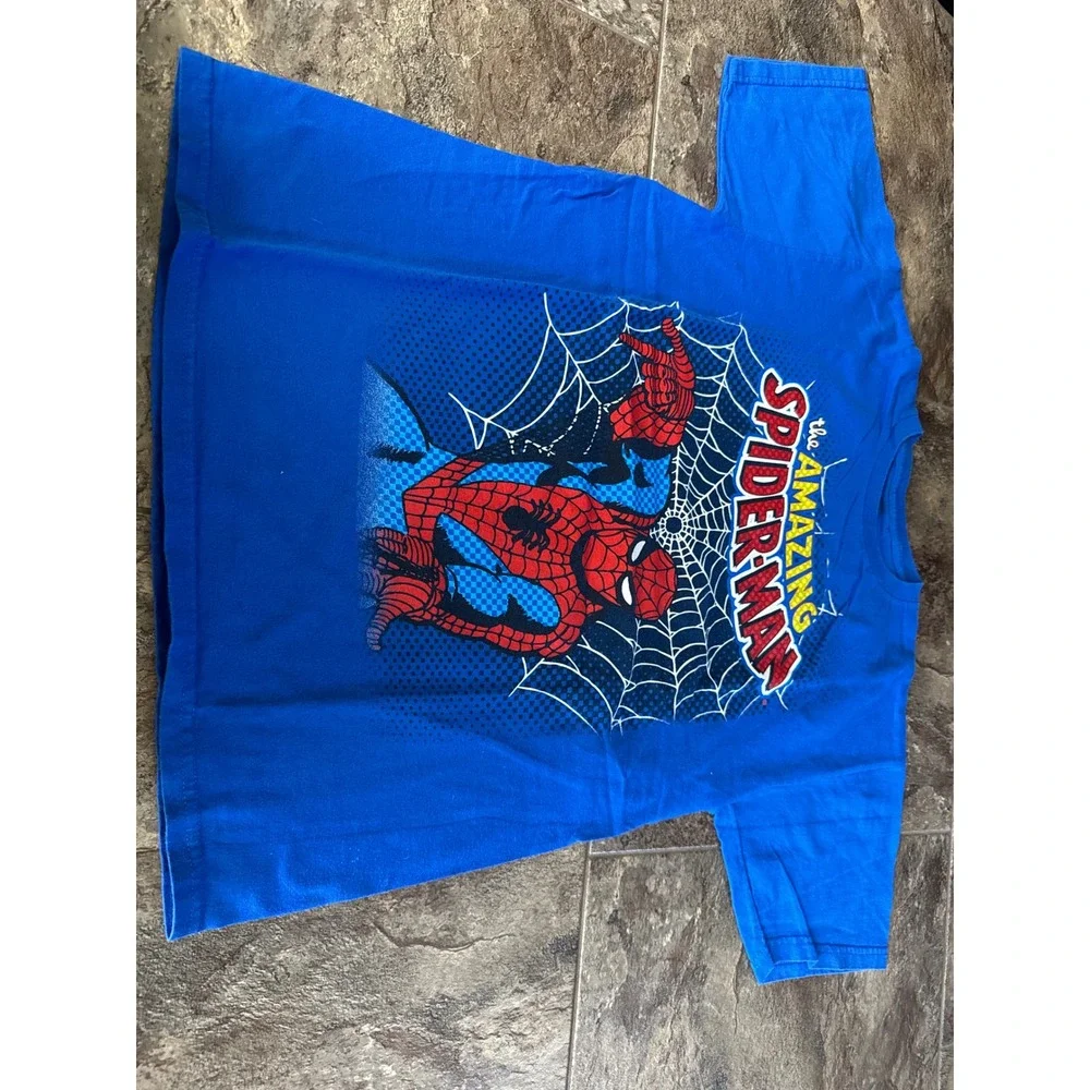 The‎ Amazing Spider Man Graphic T Shirt Blue Kids Youth XL Marvel Comic Book